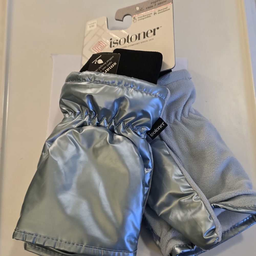 Isotoner glove/mittens Metallic Fog Blue..New!
